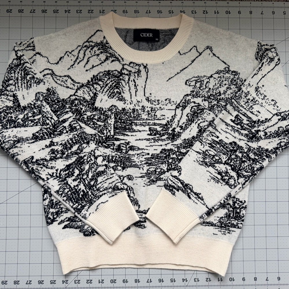 Cider Black and Cream Scenic Crewneck Sweater